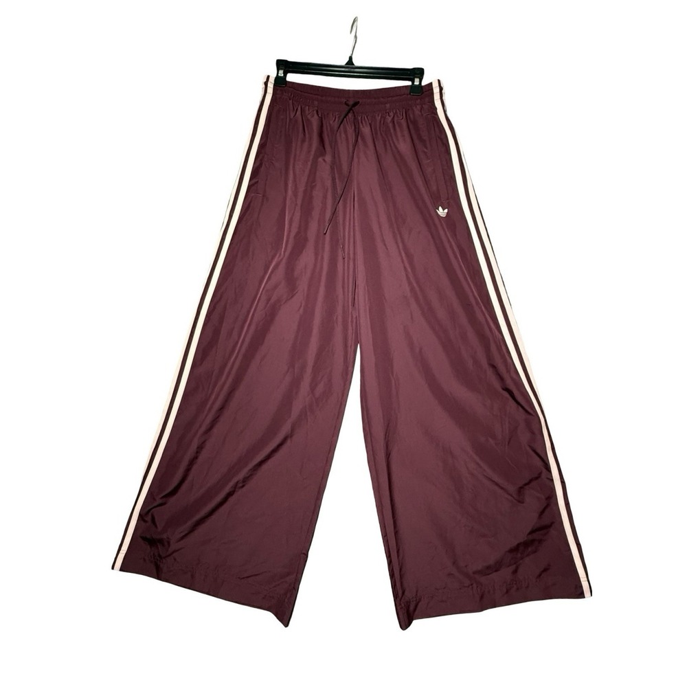 Adidas Women's Firebird Adilenium Track Pants sz SM Maroon Wide Leg Striped - Picture 2 of 7